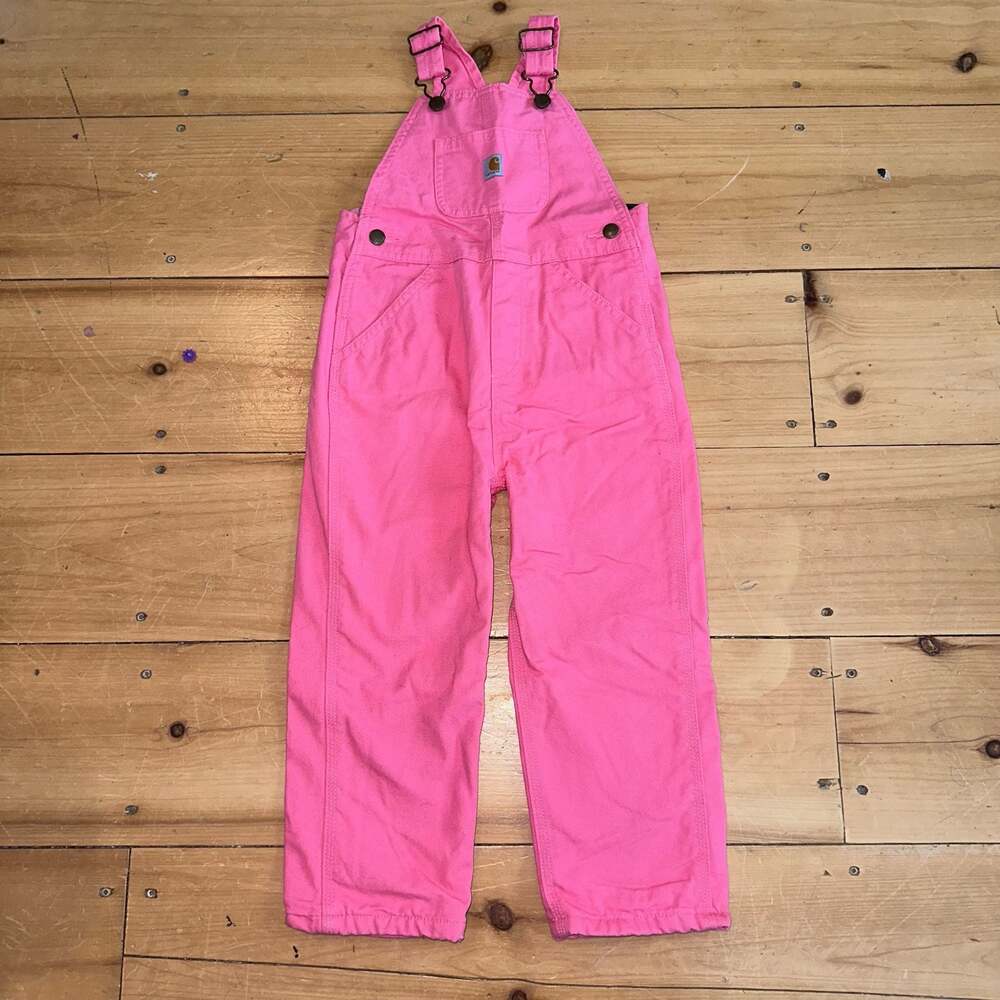 Carhartt Kid's 4T Vivid Pink Cotton Canvas Fleece Lined Bib Overalls